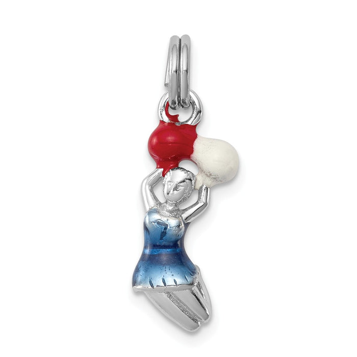 Million Charms 925 Sterling Silver Rhodium-Platedenamel Cheerleader Charm