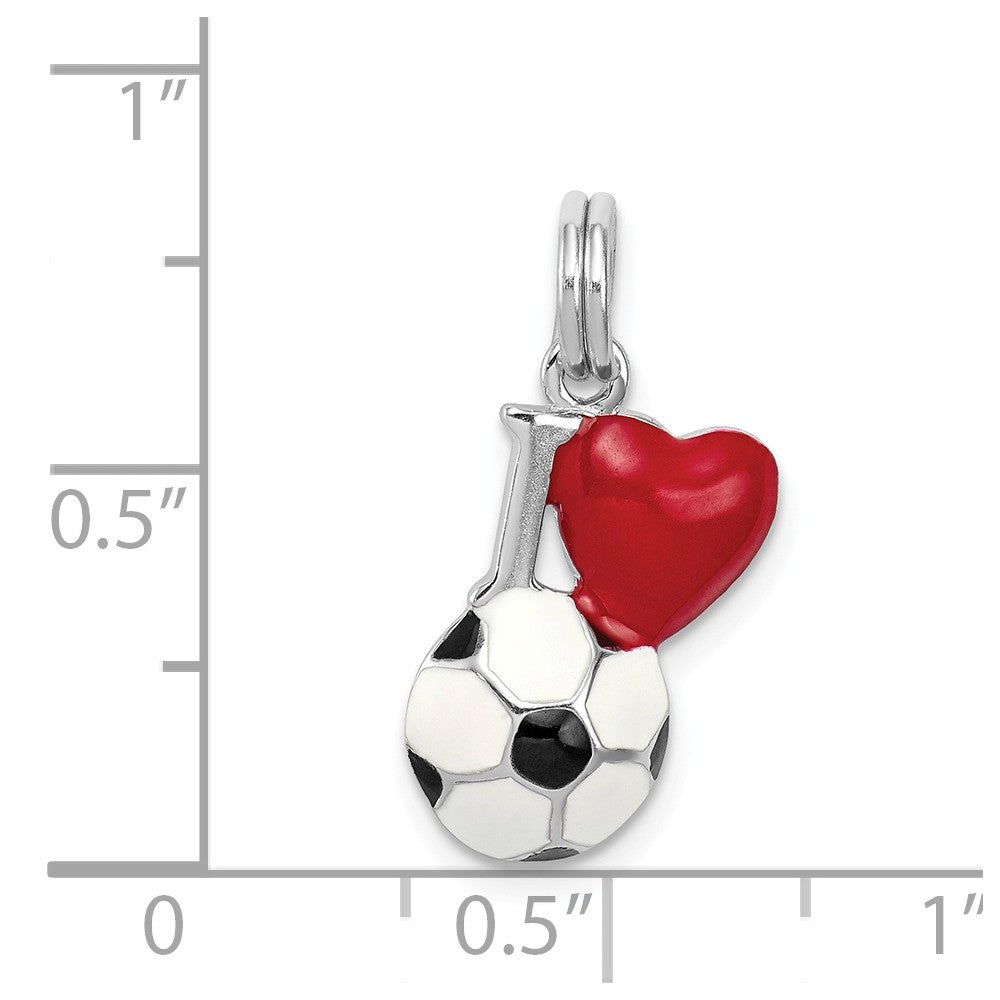 Million Charms 925 Sterling Silver Rhodium-Platedenamel I Heart Sports Soccer Ball Charm