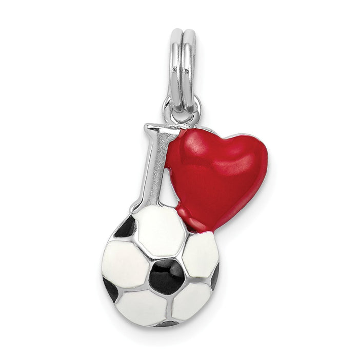 Million Charms 925 Sterling Silver Rhodium-Platedenamel I Heart Sports Soccer Ball Charm