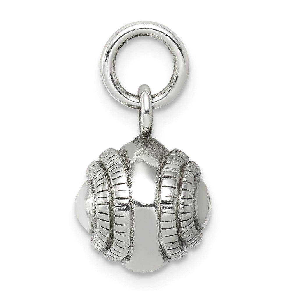 Million Charms 925 Sterling Silver 3D Antiqued Sports Baseball Charm