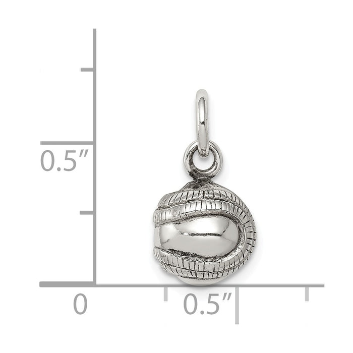Million Charms 925 Sterling Silver 3D Antiqued Sports Baseball Charm