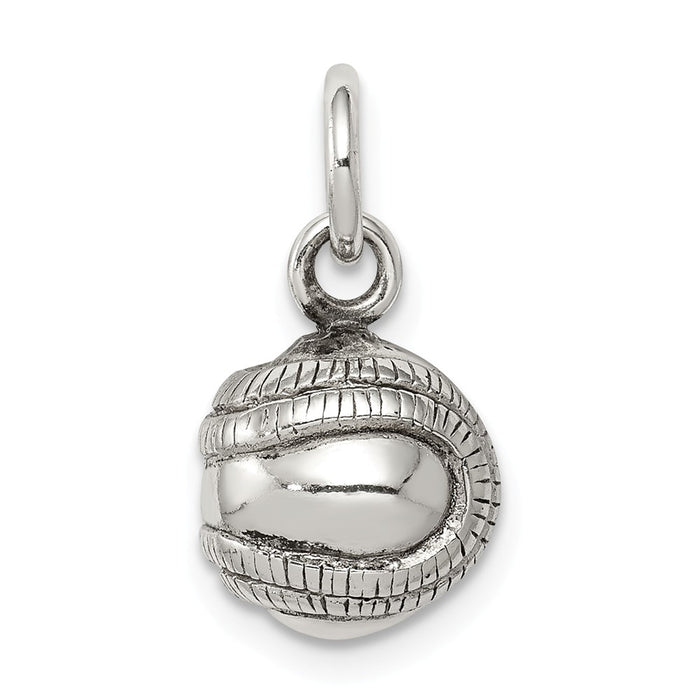 Million Charms 925 Sterling Silver 3D Antiqued Sports Baseball Charm