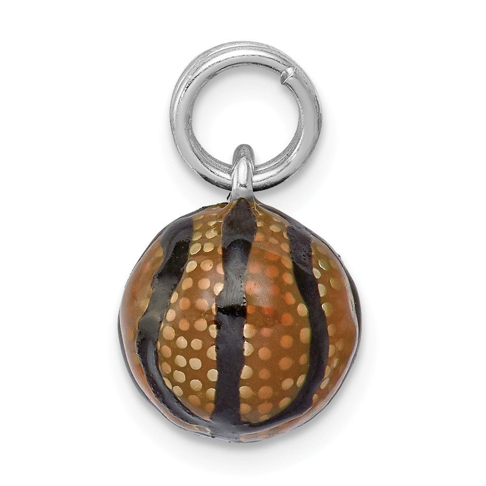 Million Charms 925 Sterling Silver Rhodium-Plated 3D Enamel Sports Basketball Charm