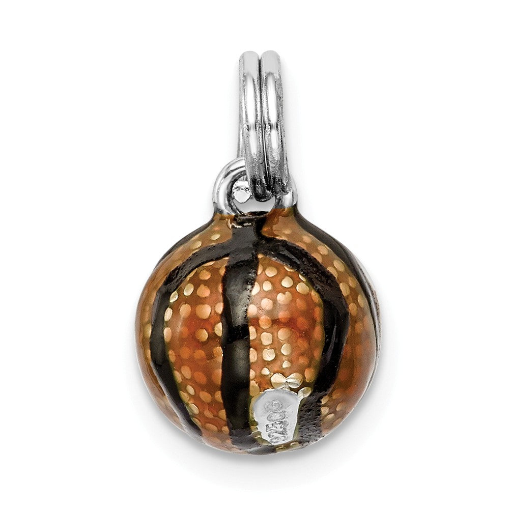 Million Charms 925 Sterling Silver Rhodium-Plated 3D Enamel Sports Basketball Charm