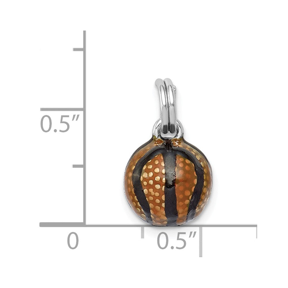 Million Charms 925 Sterling Silver Rhodium-Plated 3D Enamel Sports Basketball Charm