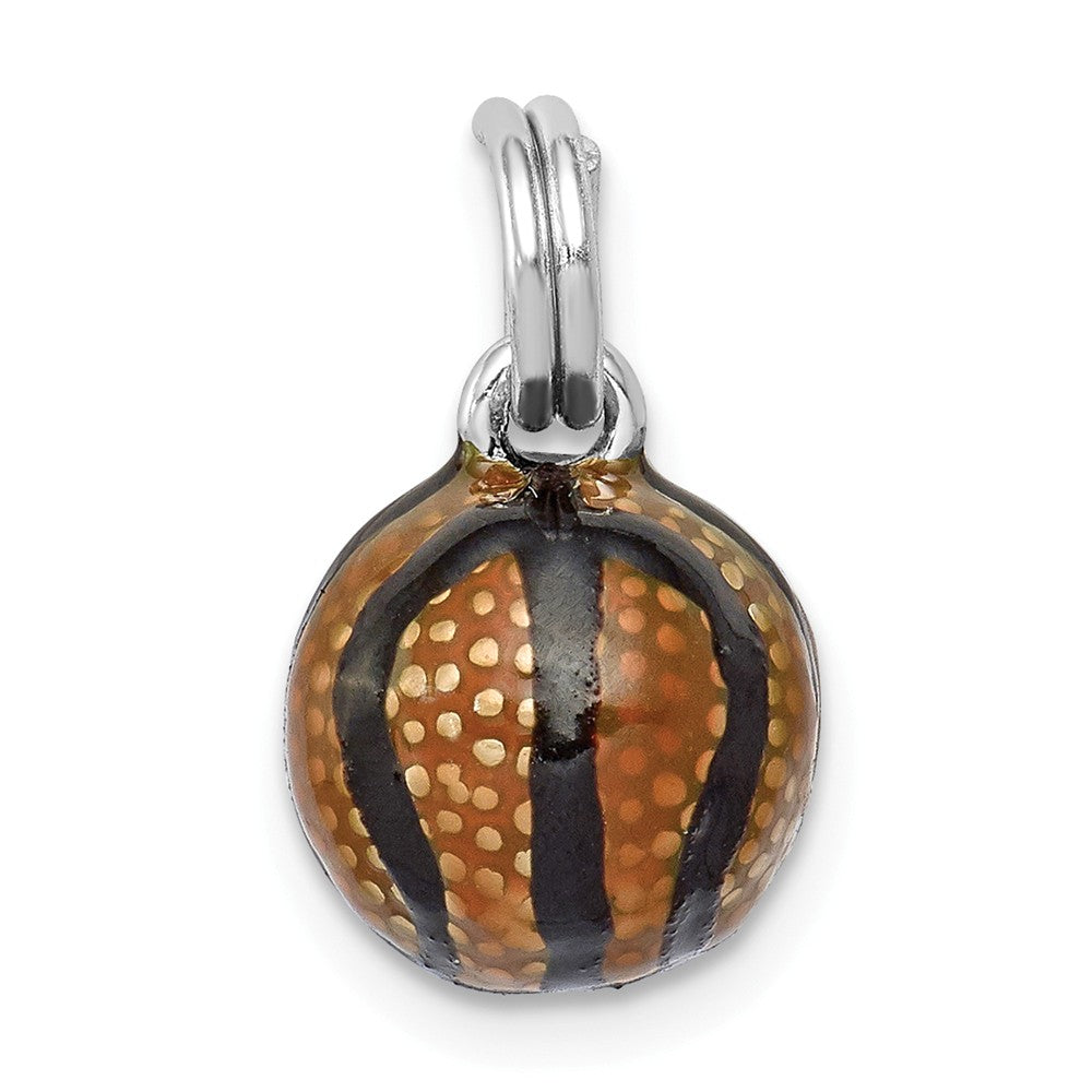 Million Charms 925 Sterling Silver Rhodium-Plated 3D Enamel Sports Basketball Charm