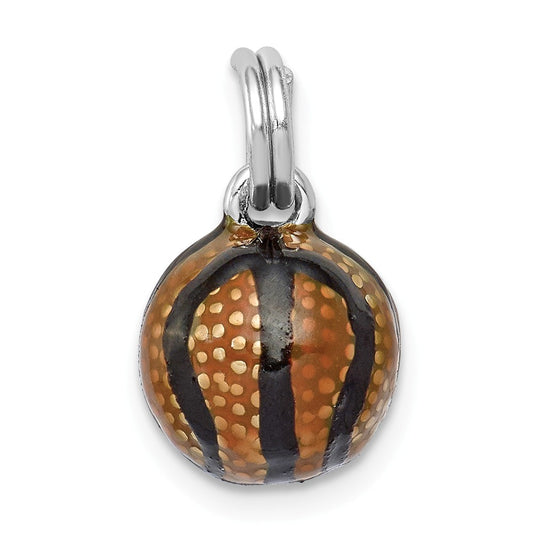 Million Charms 925 Sterling Silver Rhodium-Plated 3D Enamel Sports Basketball Charm