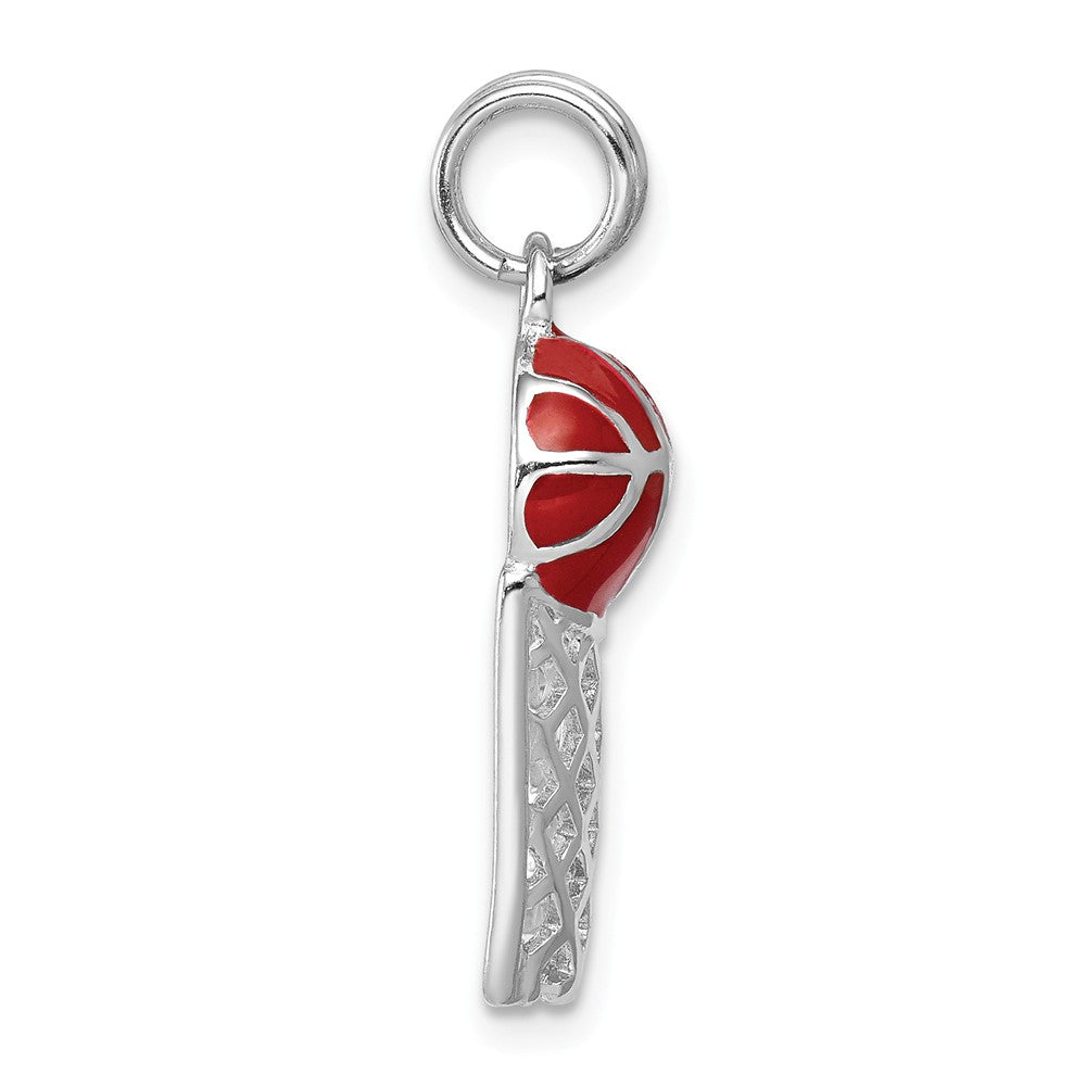 Million Charms 925 Sterling Silver Rhodium-Platedenamel Sports Basketball & Hoop Charm