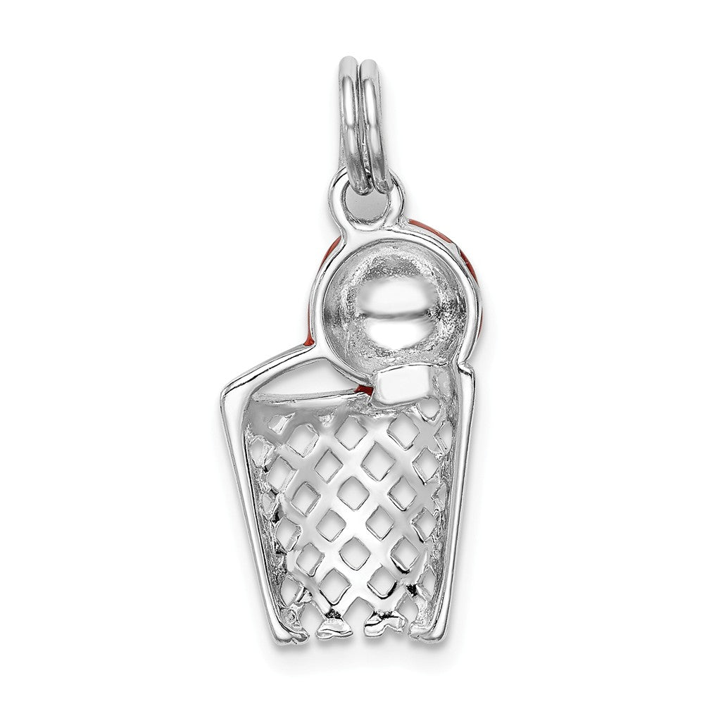 Million Charms 925 Sterling Silver Rhodium-Platedenamel Sports Basketball & Hoop Charm