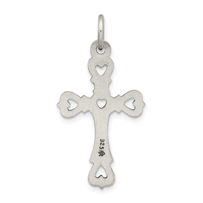 Million Charms 925 Sterling Silver Antiqued Heart Relgious Cross Charm