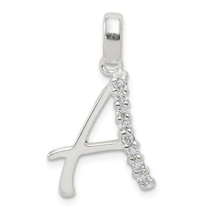 Million Charms 925 Sterling Silver (Cubic Zirconia) CZ Alphabet Letter Initial A Pendant