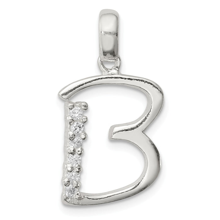 Million Charms 925 Sterling Silver (Cubic Zirconia) CZ Alphabet Letter Initial B Pendant