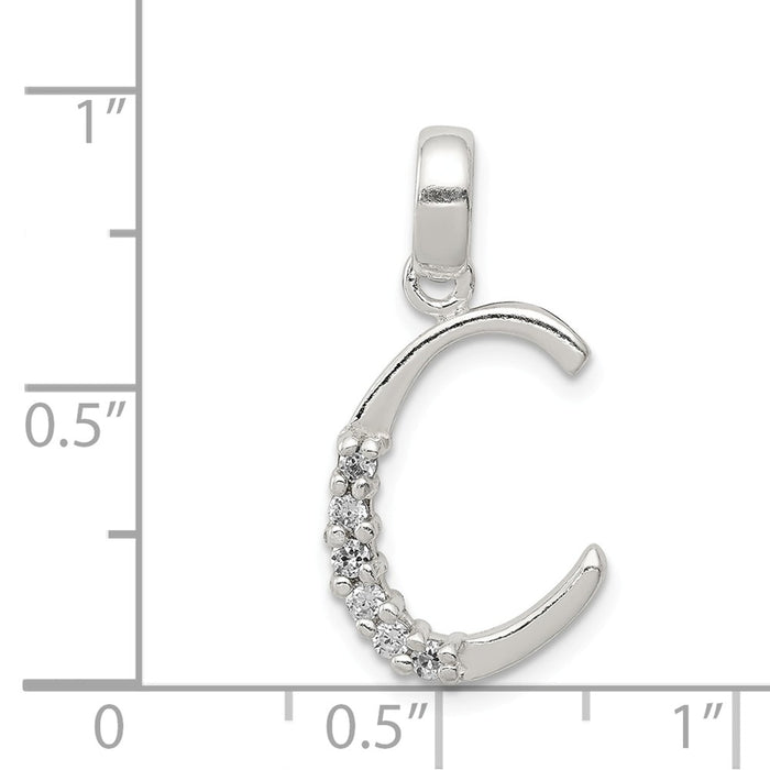 Million Charms 925 Sterling Silver (Cubic Zirconia) CZ Alphabet Letter Initial C Pendant