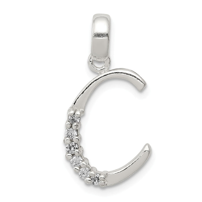 Million Charms 925 Sterling Silver (Cubic Zirconia) CZ Alphabet Letter Initial C Pendant