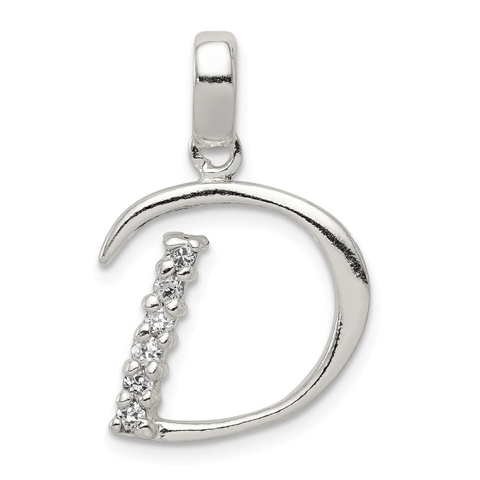 Million Charms 925 Sterling Silver (Cubic Zirconia) CZ Alphabet Letter Initial D Pendant