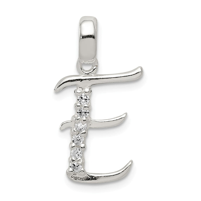 Million Charms 925 Sterling Silver (Cubic Zirconia) CZ Alphabet Letter Initial E Pendant