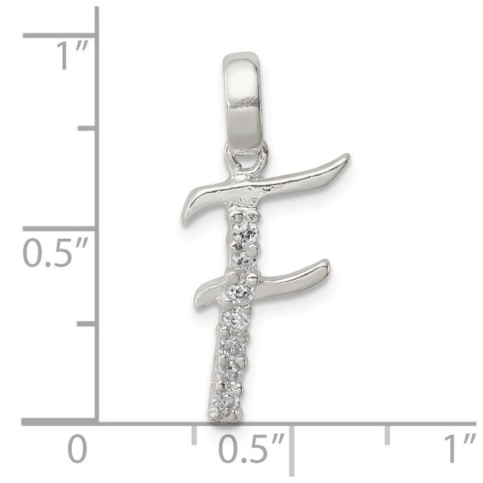 Million Charms 925 Sterling Silver (Cubic Zirconia) CZ Alphabet Letter Initial F Pendant