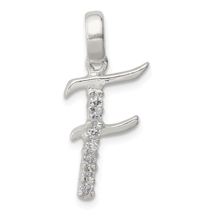 Million Charms 925 Sterling Silver (Cubic Zirconia) CZ Alphabet Letter Initial F Pendant