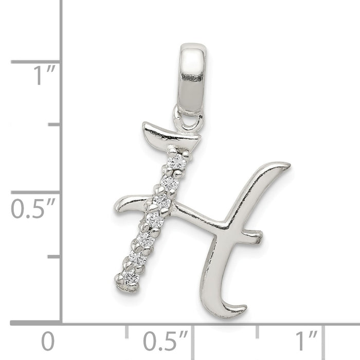 Million Charms 925 Sterling Silver (Cubic Zirconia) CZ Alphabet Letter Initial H Pendant