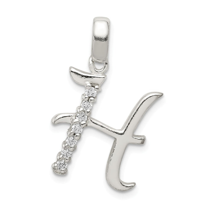 Million Charms 925 Sterling Silver (Cubic Zirconia) CZ Alphabet Letter Initial H Pendant