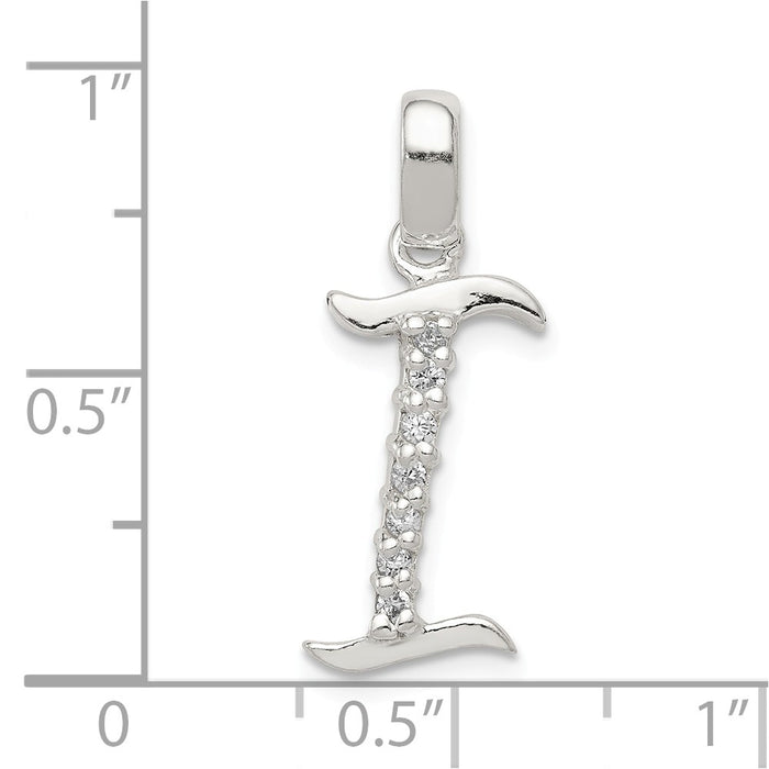 Million Charms 925 Sterling Silver (Cubic Zirconia) CZ Alphabet Letter Initial I Pendant