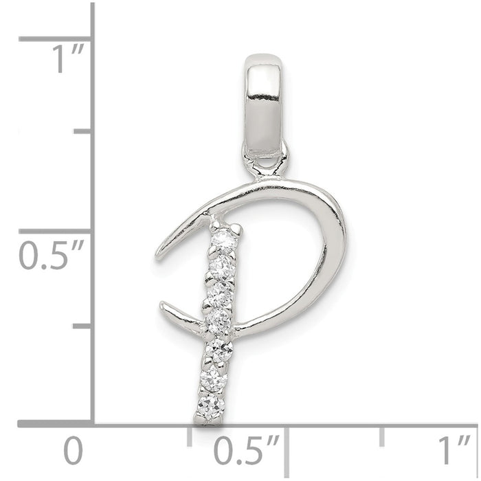 Million Charms 925 Sterling Silver (Cubic Zirconia) CZ Alphabet Letter Initial P Pendant