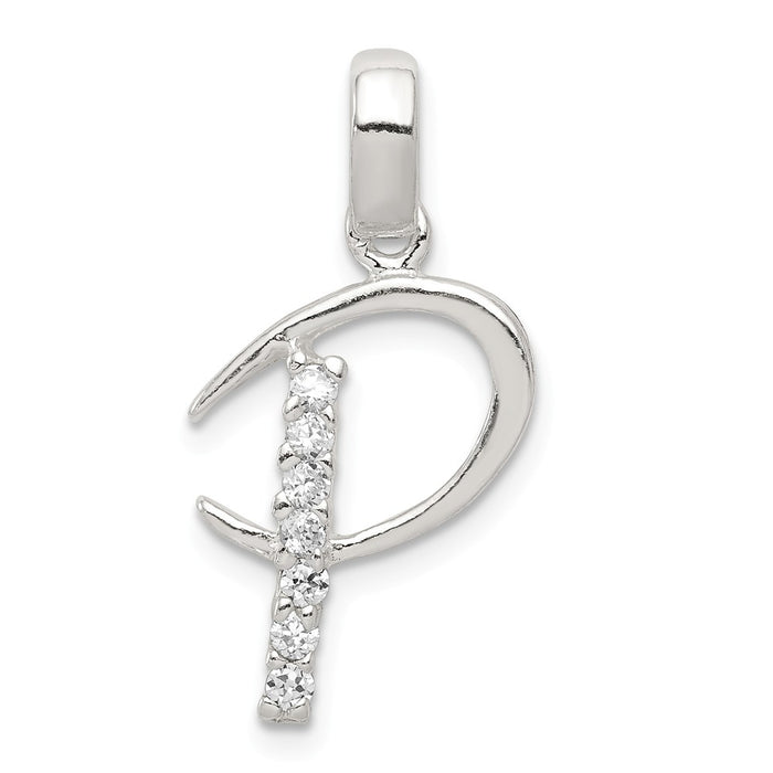 Million Charms 925 Sterling Silver (Cubic Zirconia) CZ Alphabet Letter Initial P Pendant