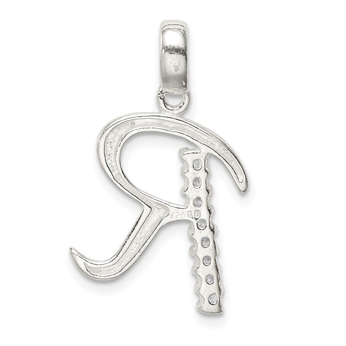 Million Charms 925 Sterling Silver (Cubic Zirconia) CZ Alphabet Letter Initial R Pendant