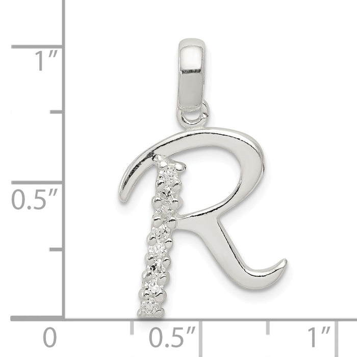 Million Charms 925 Sterling Silver (Cubic Zirconia) CZ Alphabet Letter Initial R Pendant