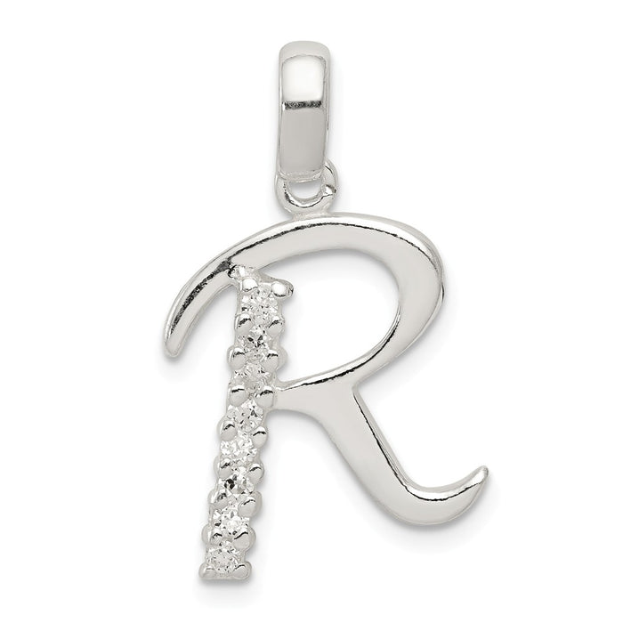 Million Charms 925 Sterling Silver (Cubic Zirconia) CZ Alphabet Letter Initial R Pendant