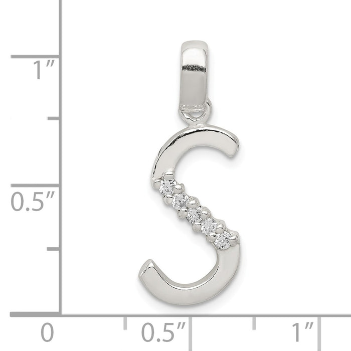 Million Charms 925 Sterling Silver (Cubic Zirconia) CZ Alphabet Letter Initial S Pendant