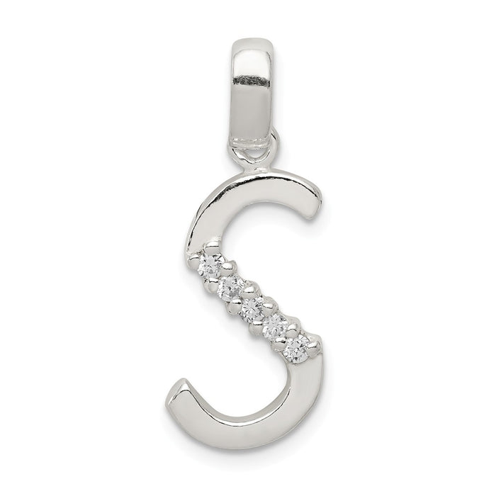 Million Charms 925 Sterling Silver (Cubic Zirconia) CZ Alphabet Letter Initial S Pendant