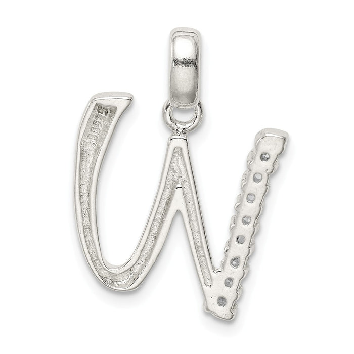 Million Charms 925 Sterling Silver (Cubic Zirconia) CZ Alphabet Letter Initial W Pendant