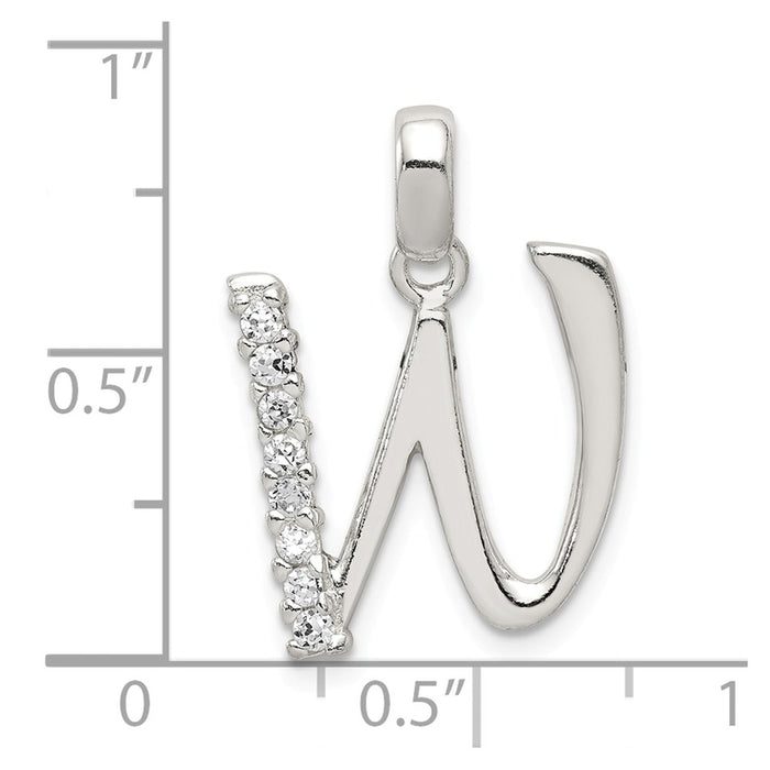 Million Charms 925 Sterling Silver (Cubic Zirconia) CZ Alphabet Letter Initial W Pendant