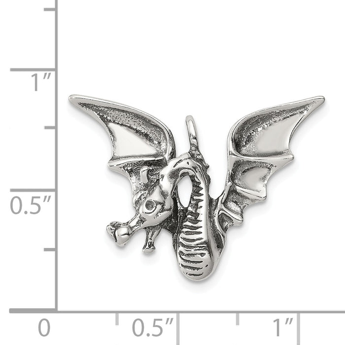 Million Charms 925 Sterling Silver Antiqued Dragon Pendant