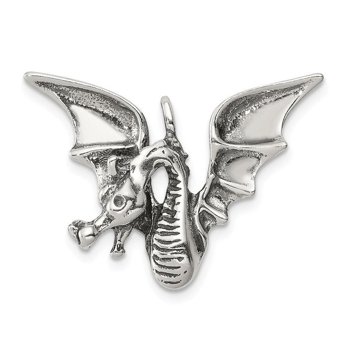 Million Charms 925 Sterling Silver Antiqued Dragon Pendant