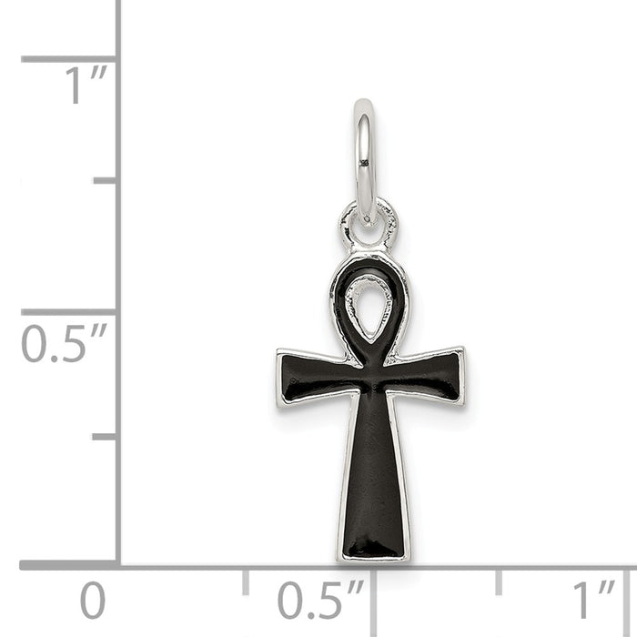 Million Charms 925 Sterling Silver Black Enamel Relgious Cross Pendant