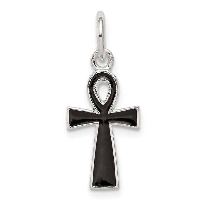 Million Charms 925 Sterling Silver Black Enamel Relgious Cross Pendant