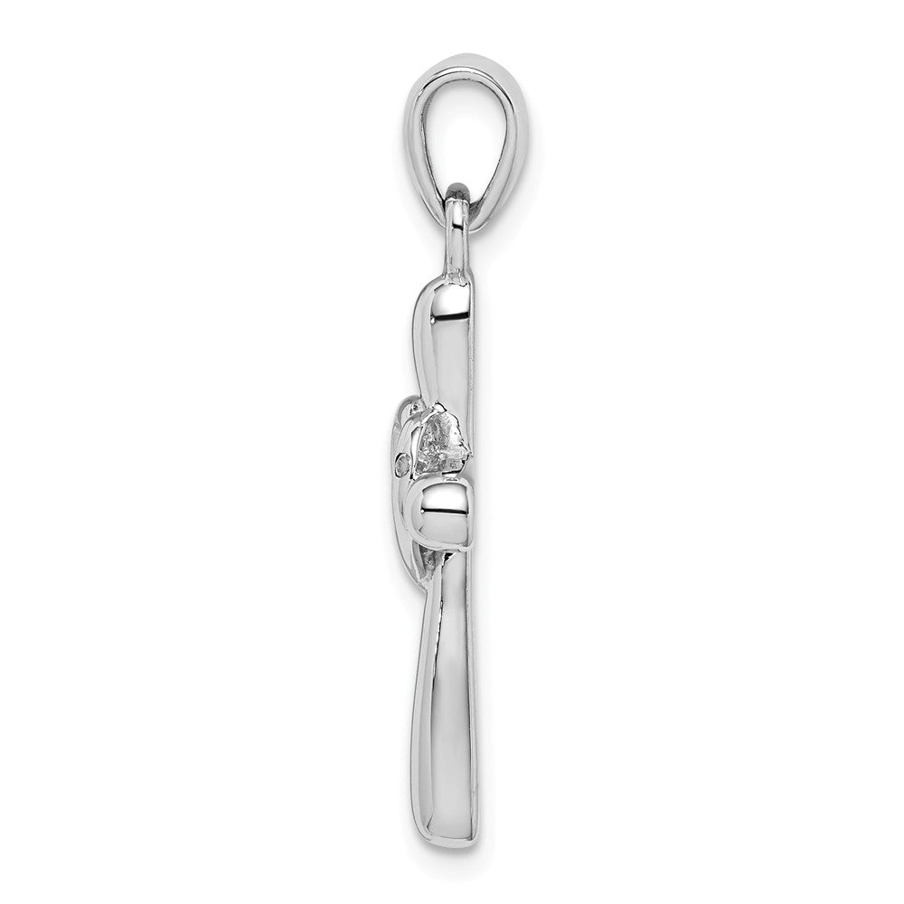 Million Charms 925 Sterling Silver Rhodium-Plated White (Cubic Zirconia) CZ Heart Relgious Cross Pendant