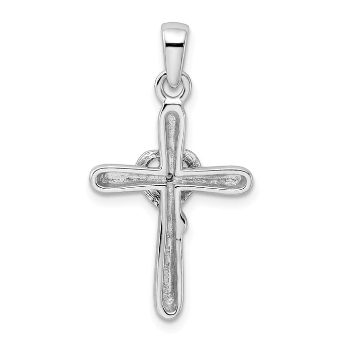 Million Charms 925 Sterling Silver Rhodium-Plated White (Cubic Zirconia) CZ Heart Relgious Cross Pendant