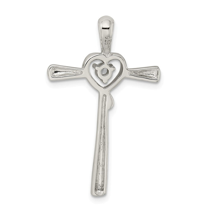 Million Charms 925 Sterling Silver (Cubic Zirconia) CZ In Heart Relgious Cross Pendant