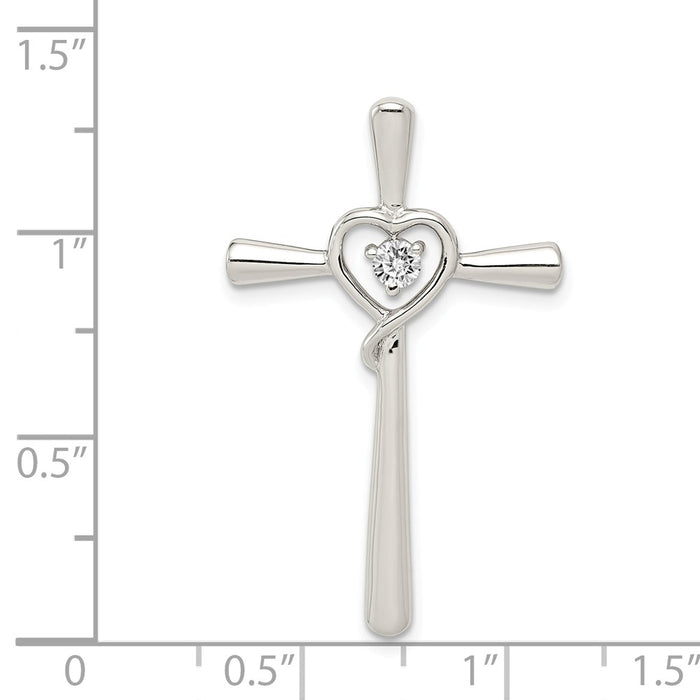 Million Charms 925 Sterling Silver (Cubic Zirconia) CZ In Heart Relgious Cross Pendant