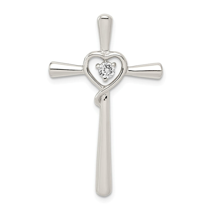 Million Charms 925 Sterling Silver (Cubic Zirconia) CZ In Heart Relgious Cross Pendant