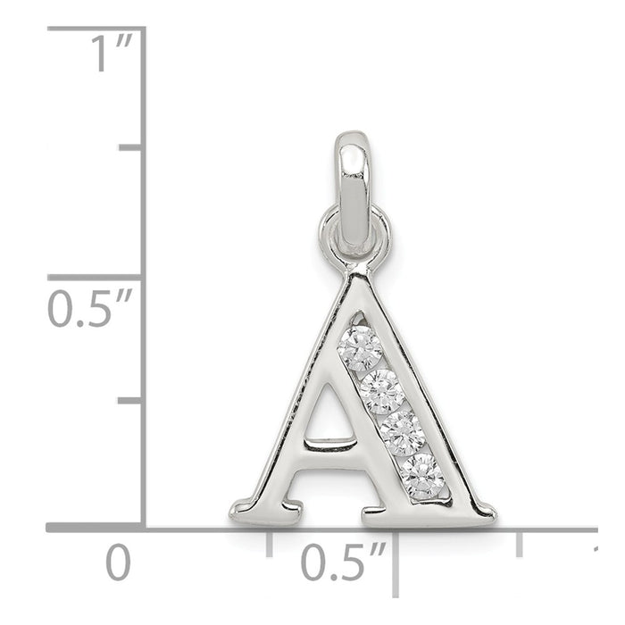 Million Charms 925 Sterling Silver White (Cubic Zirconia) CZ Alphabet Letter Initial A Pendant