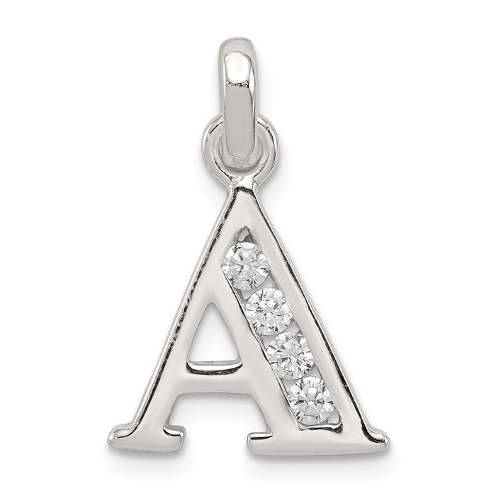 Million Charms 925 Sterling Silver White (Cubic Zirconia) CZ Alphabet Letter Initial A Pendant