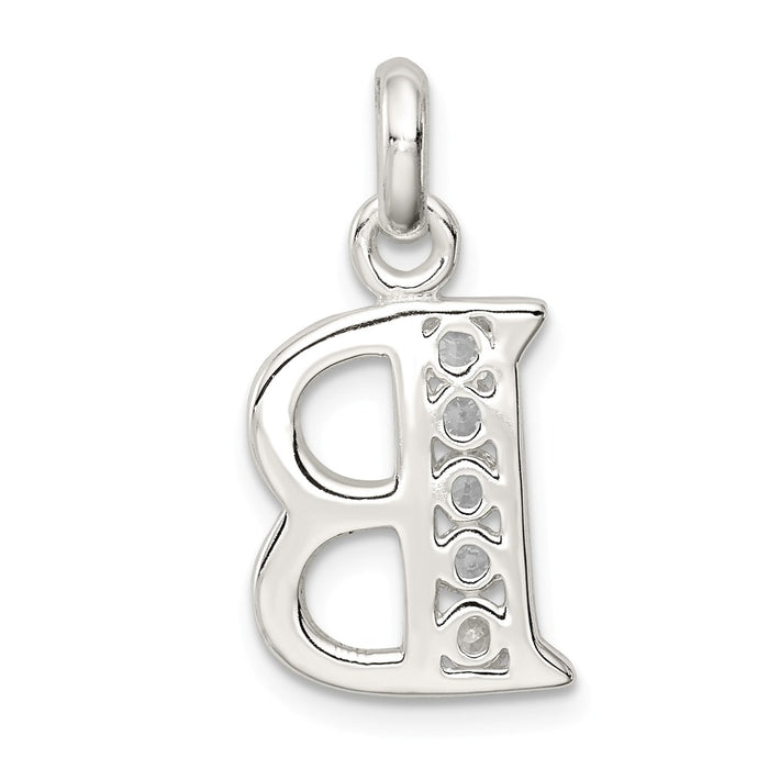 Million Charms 925 Sterling Silver White (Cubic Zirconia) CZ Alphabet Letter Initial B Pendant