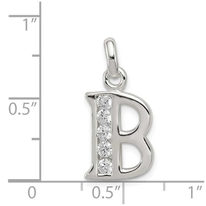 Million Charms 925 Sterling Silver White (Cubic Zirconia) CZ Alphabet Letter Initial B Pendant