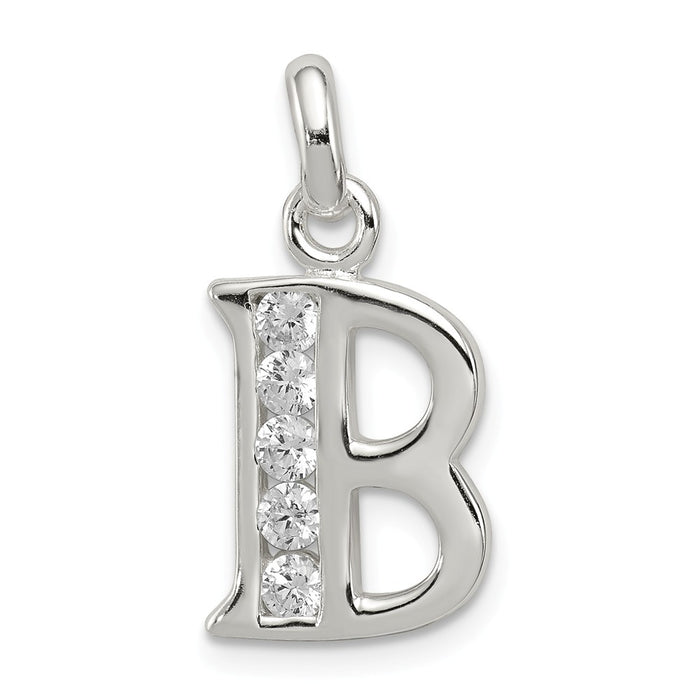 Million Charms 925 Sterling Silver White (Cubic Zirconia) CZ Alphabet Letter Initial B Pendant