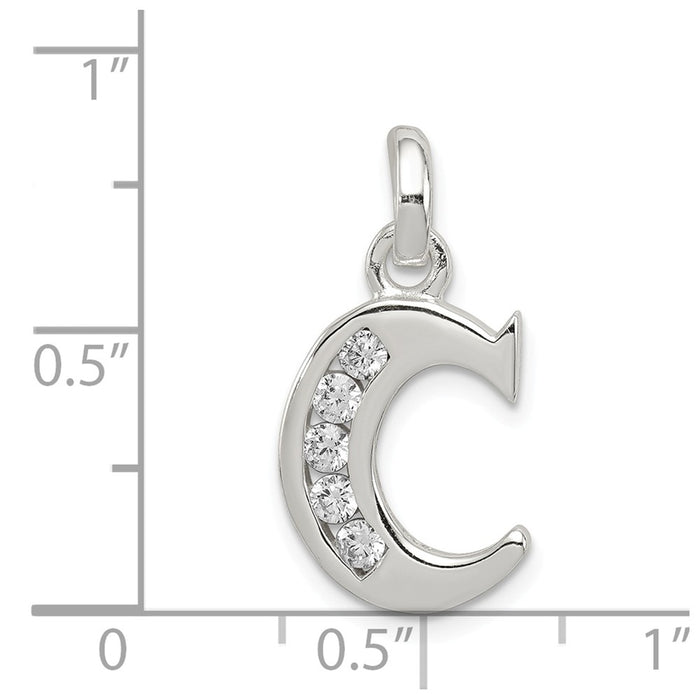 Million Charms 925 Sterling Silver White (Cubic Zirconia) CZ Alphabet Letter Initial C Pendant