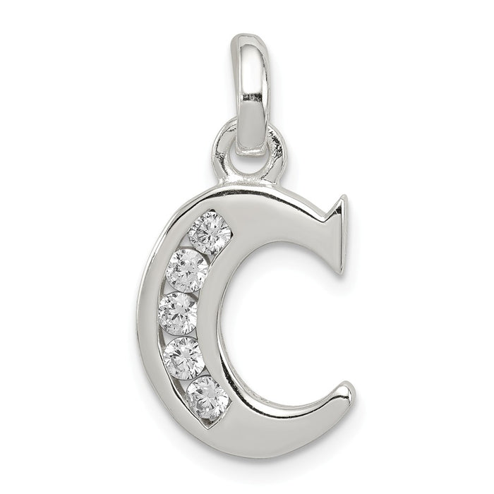 Million Charms 925 Sterling Silver White (Cubic Zirconia) CZ Alphabet Letter Initial C Pendant